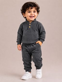 Bloom Up - Grey Corduroy Sweatshirt & Joggers Set For Toddlers