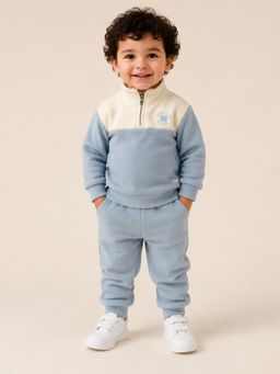 Bloom Up - Sky Blue & Cream Fleece For Boys Sweatshirt & Joggers Set