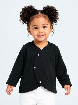 Bloom Up - Black Wrapstyle Full Sleeve Baby Soft Cotton Snap Button Layering Top