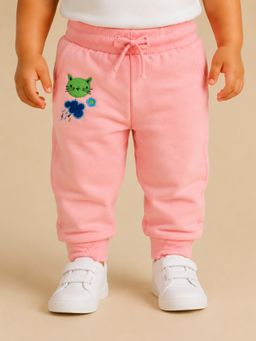 Bloom Up - Pink Toddler Joggers With Cat Embroidery Fun And Comfortable