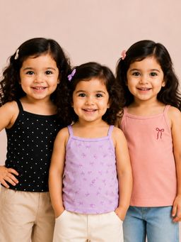 Bloom Up - Ruffled Sleeveless Kids Colorful Tanks Top (Pack of 3)