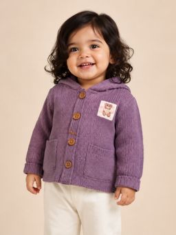 Bloom Up - Dusty Purple Knitted Hooded Cardigan For Baby Girls