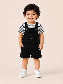 Bloom Up - Boys Black Dungaree With T-Shirt Cute Casual Outfit For Toddlers