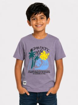 Bloom Up - Boys Lavender Printed T-Shirt Half Sleeve Casual T-Shirt