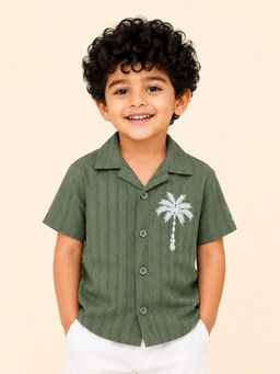Bloom Up - Boys Rama Olive Embroidered Casual Shirt
