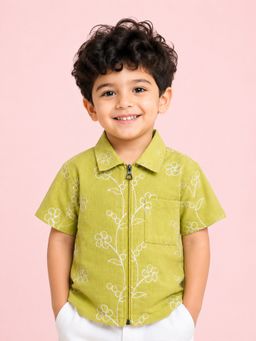 Bloom Up - Boys Neon Green Embroidered Up Casual Shirt