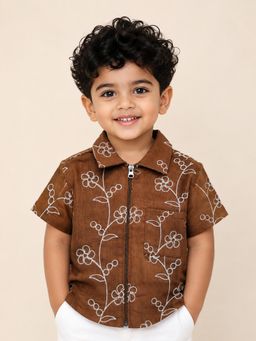 Bloom Up - Boys Brown Embroidered Up Casual Shirt