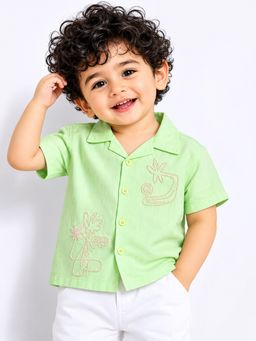 Bloom Up - Lime Green Embroidered Shirt For Boys