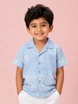 Bloom Up - Boys Sky Blue Printed Casual Shirt