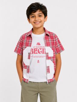 Bloom Up - Boys Pink Checked Up Shirt With T-Shirt
