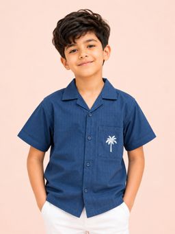 Bloom Up - Boys Navy Blue Textured Casual Shirt