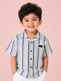 Bloom Up - Boys White And Blue Striped Casual Shirt