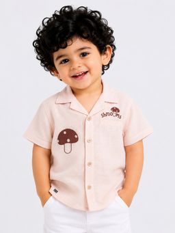 Bloom Up - Peach Mushroom Printed Shirt For Boys
