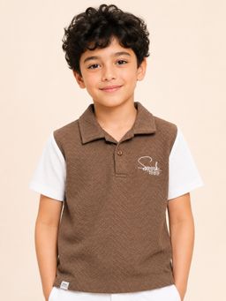 Bloom Up - Boys Brown Textured Polo T-Shirt Spark 1989