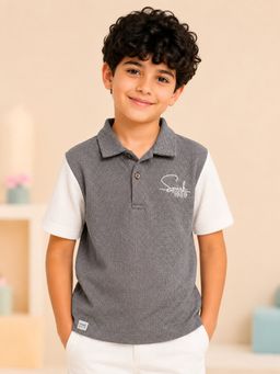 Bloom Up - Boys Dark Grey Textured Polo T-Shirt Spark 1989