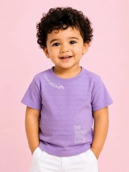 Bloom Up - Boys Lavender Embroidered Ribbed Cotton T-Shirt