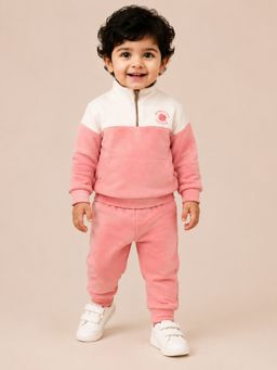 Bloom Up - Pink & Ivory Fleece For Girls Sweatshirt & Joggers Set