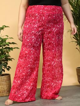 Oxolloxo - Women Pink Floral Print with Elasticated Waist Flared Palazzo