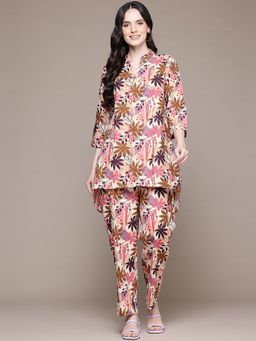 Readiprint - High-Low Style Cotton Fabric Beige Color Co-Ord (Set of 2)