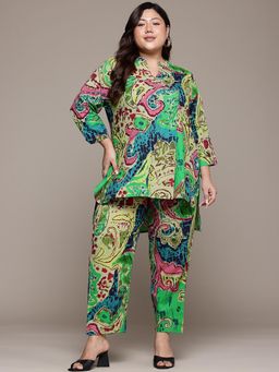 Readiprint - High-Low Style Cotton Fabric Green Color Co-Ord (Set of 2)