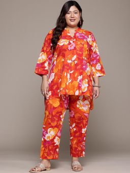 Readiprint - High-Low Style Cotton Fabric Orange Color Co-Ord (Set of 2)