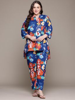 Readiprint - High-Low Style Cotton Fabric Blue Color Co-Ord (Set of 2)