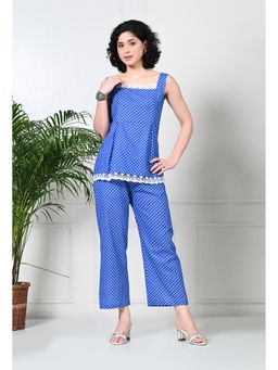 Laado - Blue Dotted Co-Ord with Lace Details (Set of 2)