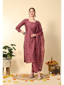 Laado - Cinnamon Pink Knot Work Hand Embroidery Suit - Of 3 (Set of 3)