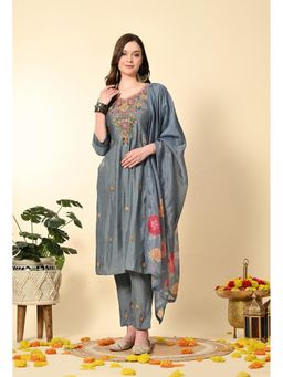 Laado - Grey Knot Work Hand Embroidery Suit (Set of 3)