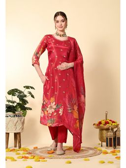 Laado - Pink Tissue Digital Print Embroidery Suit (Set of 3)