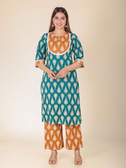 ARAMYA - Soft Cotton Straight Floral Print Kurta for Women (Set of 2)