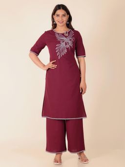 ARAMYA - Linen Cotton Straight Solid Kurta for Women (Set of 2)