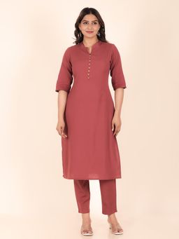 ARAMYA - Linen Cotton Straight Solid Kurta for Women (Set of 2)