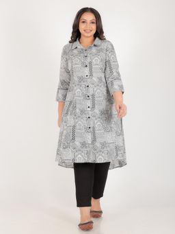 ARAMYA - Soft Cotton High Low Patchwork Print Kurta for Women (Set of 2)