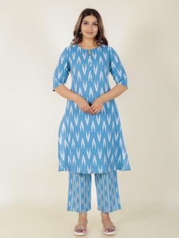 ARAMYA - Kantha Cotton A-Line Ikat Print Kurta for Women (Set of 2)