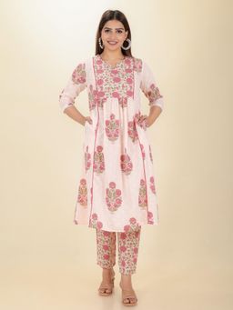 ARAMYA - Soft Cotton Panelled Butti Print Kurta for Women (Set of 2)