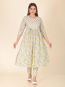 ARAMYA - Soft Cotton A-Line Floral Print Kurta for Women (Set of 2)