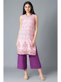 Aurelia - Lavender Floral Printed Kurta In V-neck with Purple Straight Palazzo (Set of 2)