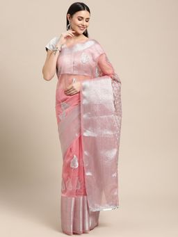 Vastranand - Peach Heavy Embroidery Work Organza Designer Saree with Unstitched Blouse