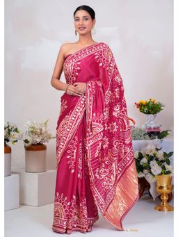 Geroo Jaipur - Pink Silk Saree with Gota Patti Jaal Work with Unstitched Blouse