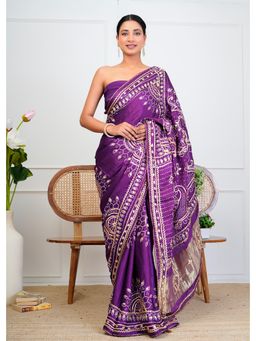 Geroo Jaipur - Purple Silk Saree with Gota Patti Jaal Work with Unstitched Blouse