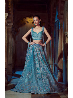 Jigar and Nikita - Blue Blouse and Lehenga with Dupatta (Set of 3)