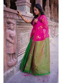 BEGUM BELIYA - Tulip Garden Heena Jamdani Silk Saree with Unstitched Blouse