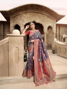 Odette - Grey Woven Silk Saree with Unstitched Blouse