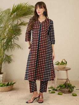 Indo Era - Multi-Color Checks Straight Kurta and Pant