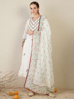 Indo Era - Off White Embroidered Straight Kurta Pant with Dupatta