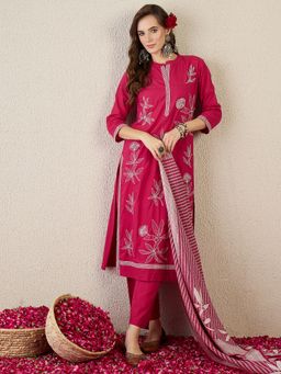 Indo Era - Embroidered Straight Kurta Pant with Dupatta