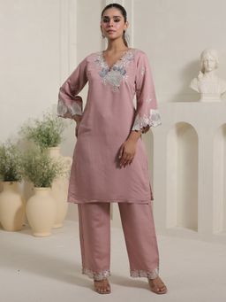 Indo Era - Mauve Embroidered Straight Kurta and Pant