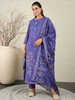Indo Era - Purple Printed A-Line Kurta Pant with Dupatta
