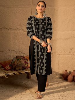 Indo Era - Black Printed Straight Kurta and Pant